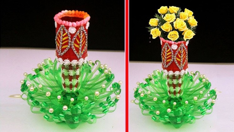 Plastic Bottle Flower Vase Amazingly Easy Recycling || Wonderful DIY Woven Plastic Bottle Vase