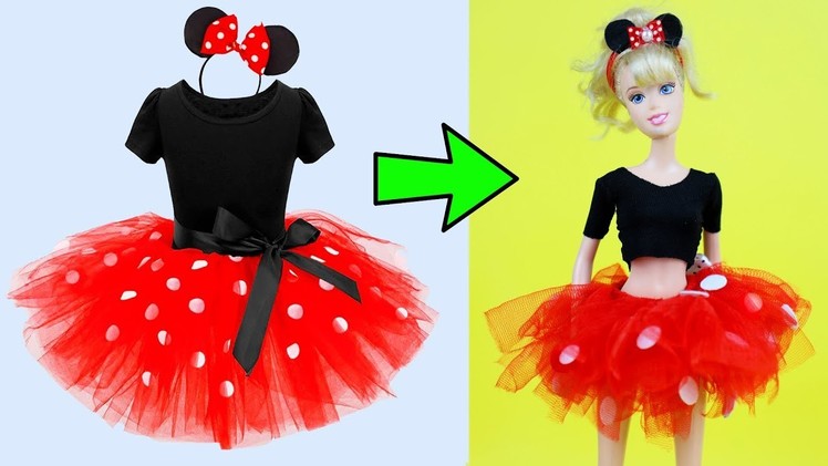 DIY Minnie Mouse Costume Fancy Tutu Dress For Barbie | Ear Headband Party Outfits