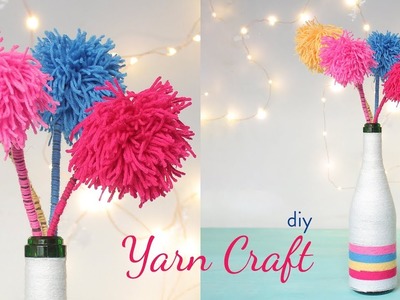 DIY Yarn Craft | Pom Pom Flower | Yarn Bottle