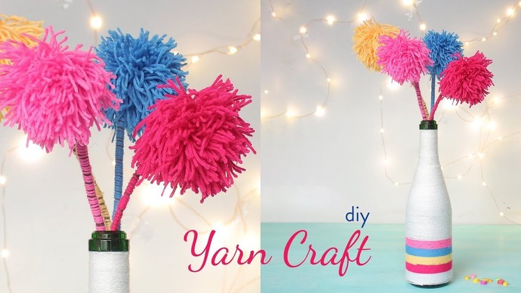 DIY Yarn Craft | Pom Pom Flower | Yarn Bottle