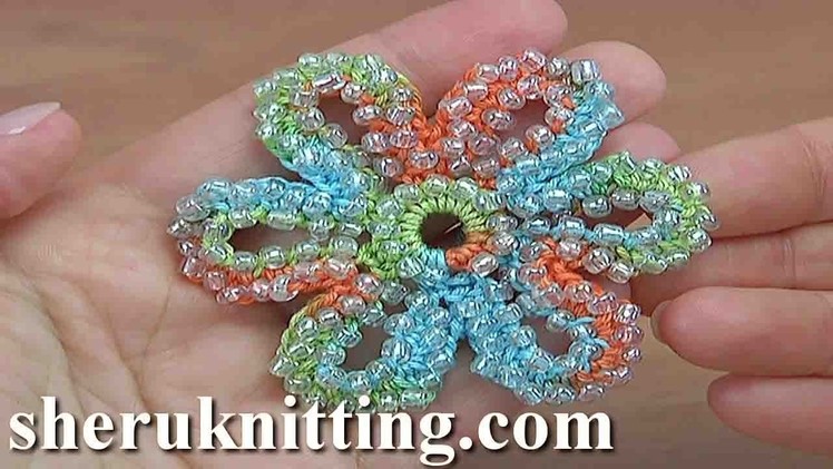 How to Crochet 6-Petal Beaded Flower Tutorial 158