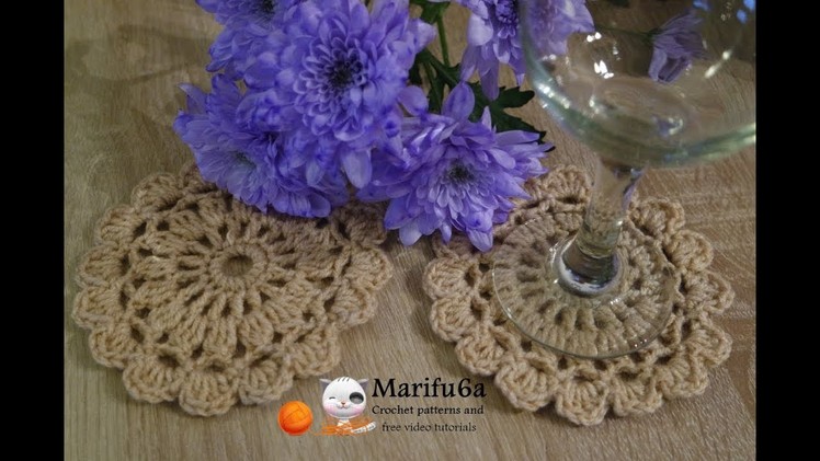 How to crochet beige crochet coaster hot pad for beginners free pattern