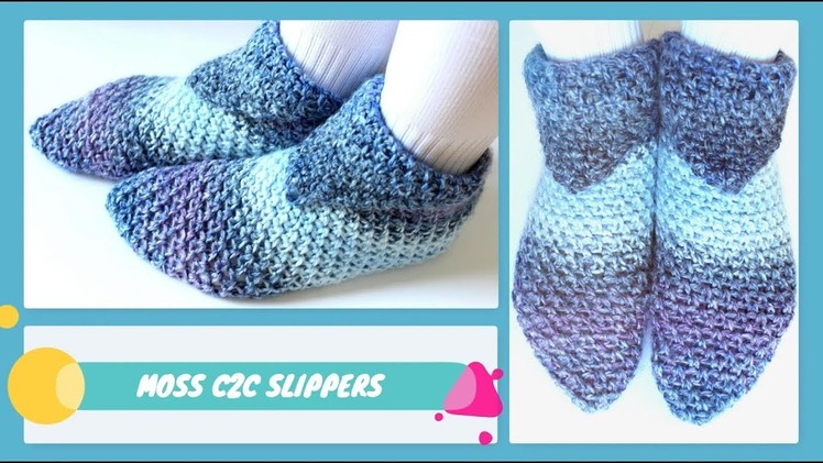 How to Crochet  Easy C2C Moss Slippers from a square