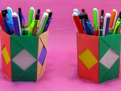 How To Make Paper Pen Stand Easy | Origami Pen.Pencil Holder Making | Paper Crafts Ideas