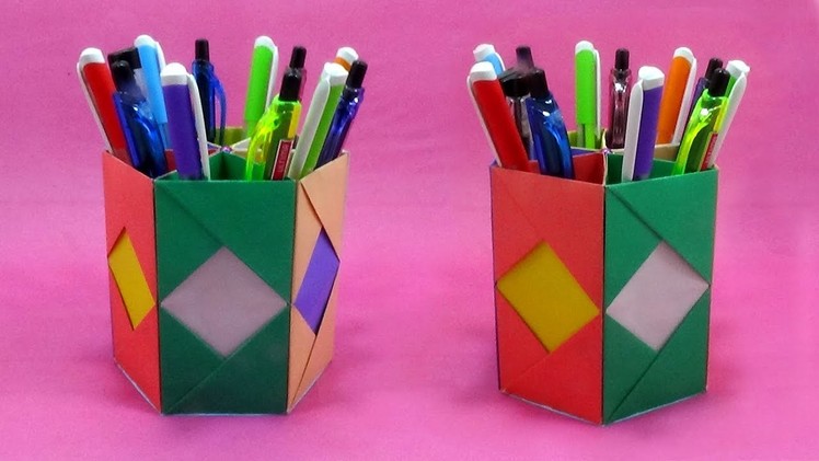 How To Make Paper Pen Stand Easy | Origami Pen.Pencil Holder Making | Paper Crafts Ideas