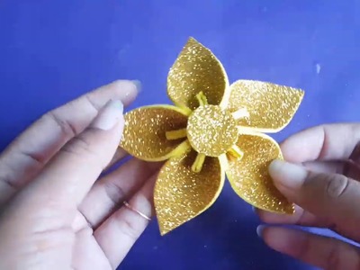 PAPER FLOWER MAKING | How to make Glitter Foam Sheet Flower Step by Step Easy at Home Tutorial