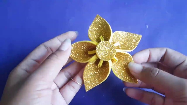 PAPER FLOWER MAKING | How to make Glitter Foam Sheet Flower Step by Step Easy at Home Tutorial