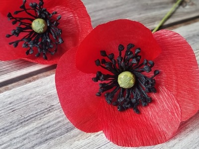 Poppy paper flower DIY - How to make crepe paper Poppy easy and real looking