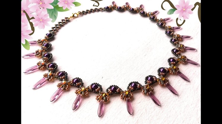 Sintra necklace with super duos, strass and daggers - Beading Tutorial