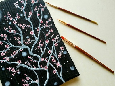 Cardboard Painting || Easy Cherry blossom Painting ||Night view Painting on Cardboard