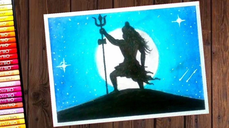 Maha Shivaratri ( Shiva Chaturdashi )  drawing with oil pastels - step by step