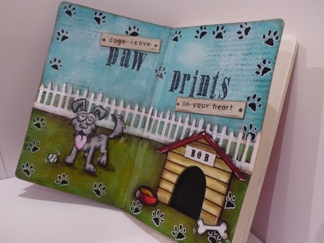 My art journal "paw prints" (crazy dogs Tim Holtz stamp set)