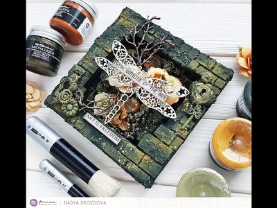 Step-by-step tutorial reverse canvas using Military rust set by Finnabair.Prima Marketing