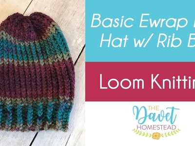 Basic Easy Starter Ewrap Loom Knit Hat with Rib Brim