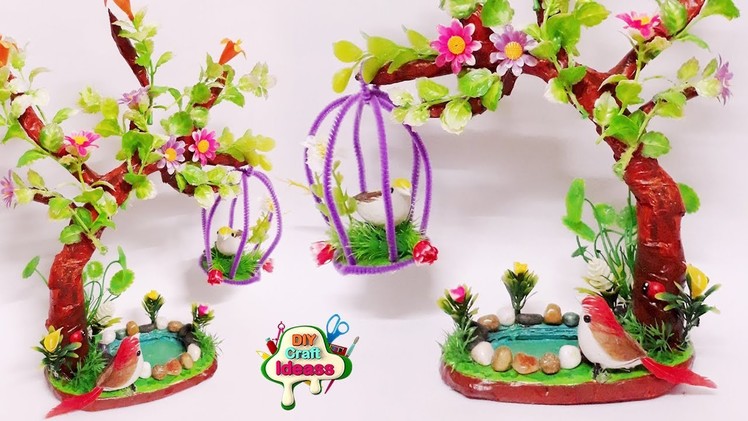 Beautiful tree with bird cage and water diy ideas | Newspaper Craft | Arush Diy Craft ideas