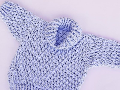 BLUE JERSEY WITH CROCHET STITCH #crochet #majovelcrochet