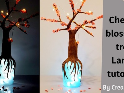Bottle Lamp.Bottle art.Cherry blossom tree lamp.art and craft.wine bottle craft