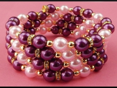 DIY | Beaded Memory Wire Pearl Bracelet | Jewelry | Perlen Armband Schmuck