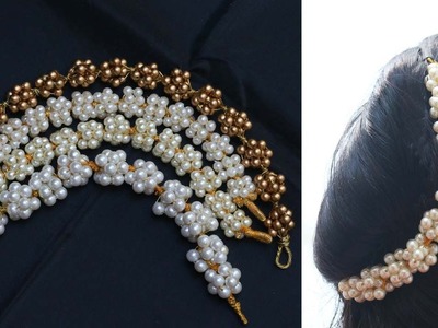 DIY.Pearls & thread hair accessory.Moti veni. moti gajra