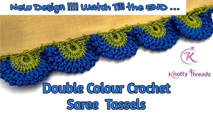Double Colour Crochet Saree Tassels with Picot Stitch | Peacock Feather Design-www.knottythreadz.com
