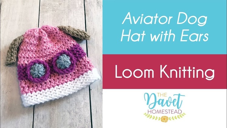 Girl Dog Aviator Hat with Ears - Loom Knitted
