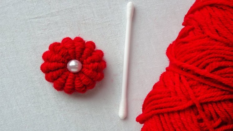 Hand embroidery amazing tricks|easy woolen flower hack with cotton bud|easy bullion stitch tricks