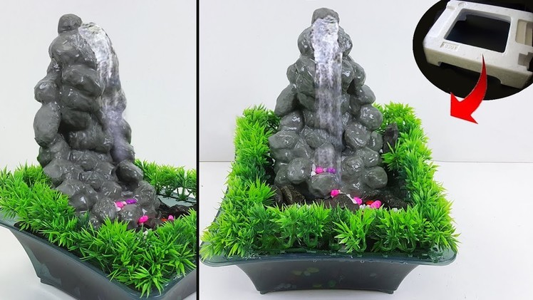 How to make amazing waterfall fountain. Water fountain used Thermocol ,Cementfd