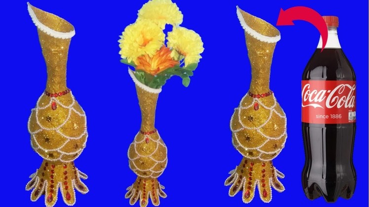 How to make flower vase with plastic bottle||Plastic bottle craft idea||dustu pakhe