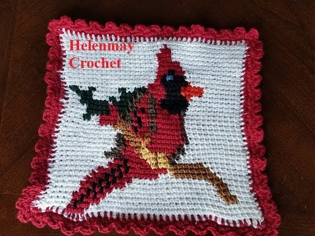 Tunisian Crochet Beginner Cardinal Bird Hotpad, Tawashi, or Pillow Part 1 of 4 DIY Video Tutorial