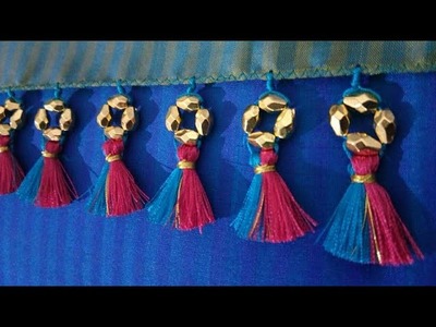 Beaded saree kuchu design with double colour.How to make saree kuchu.Saree tassels ssals