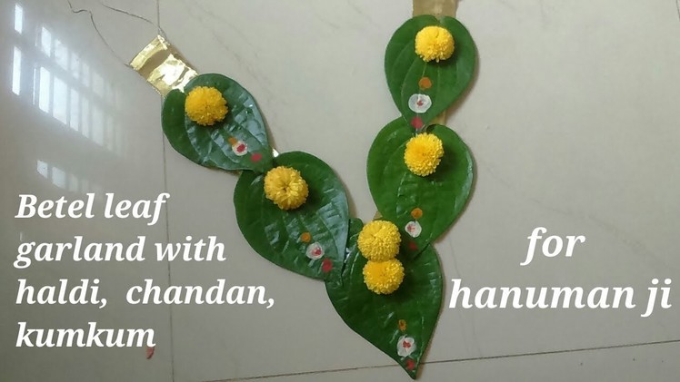 Betel leaf garland with haldi,chandan,kumkum|How to make betel leaf garland for hanuman ji|Easy