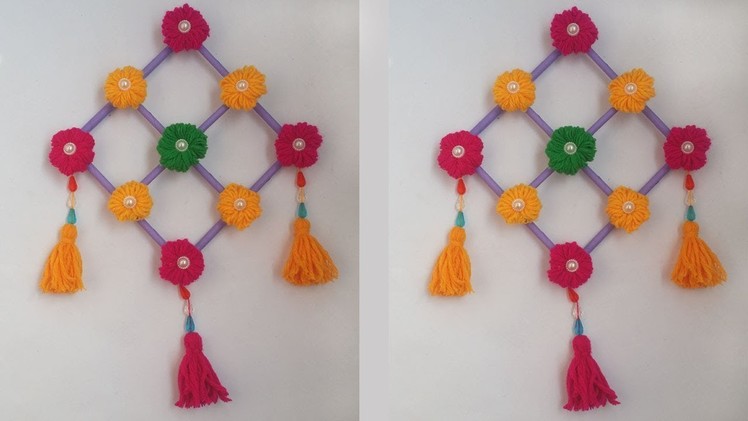 DIY. Woolen crafts!!! How to make woolen Flower Hanging for Home Decoration!!!