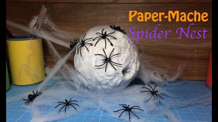 Easy How To Make a Paper Mache.Cotton Wool Halloween Spiders Nest Decoration