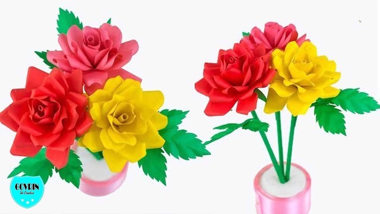 EASY !! how to make rose paper flower | making paper flowers step by step