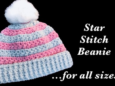 How to crochet fast and easy star stitch crochet beanie hat for adults or any size  #167