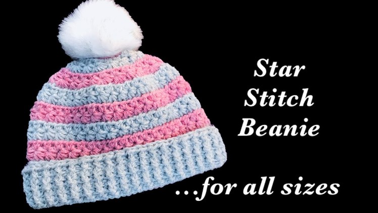 How to crochet fast and easy star stitch crochet beanie hat for adults or any size  #167