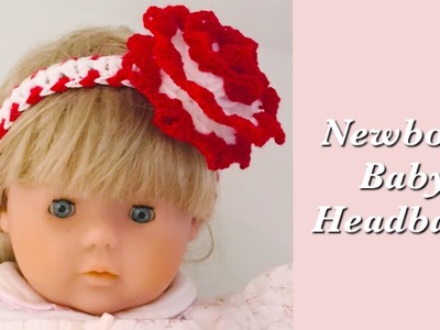 How to crochet newborn baby headband with flower left handed by Crochet for Baby #164