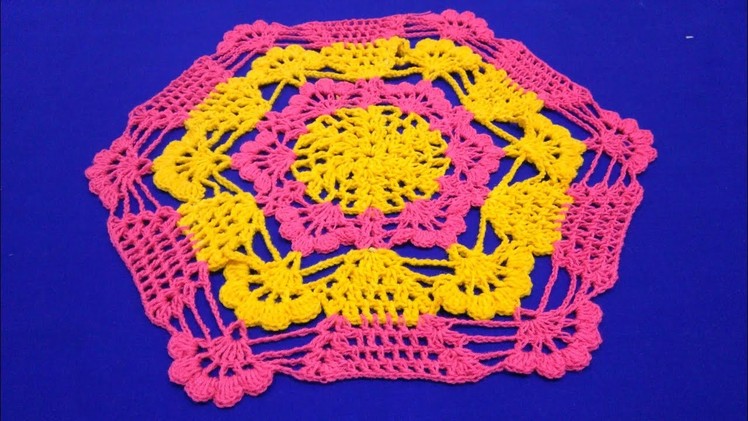 How to crochet simple woolen tablemat. centre piece. in marathi.English subtitles.रुमाल प्रकार 27