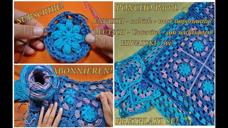 How to crochet sweet Granny Squares Poncho, Cardigan Part 1 - Step by step