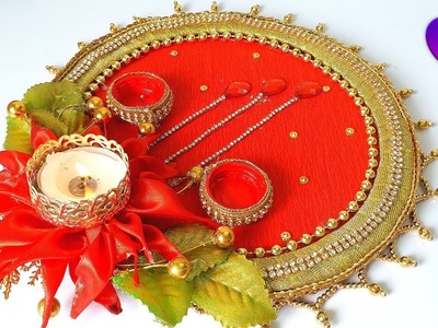 How to decorate pooja thali for Diwali | Diwali pooja thali decoration 2018 | Handmade Thali  !