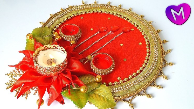 How to decorate pooja thali for Diwali | Diwali pooja thali decoration 2018 | Handmade Thali  !