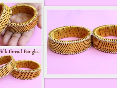 How to make silk thread bangles with gold drop chain # Single color threads