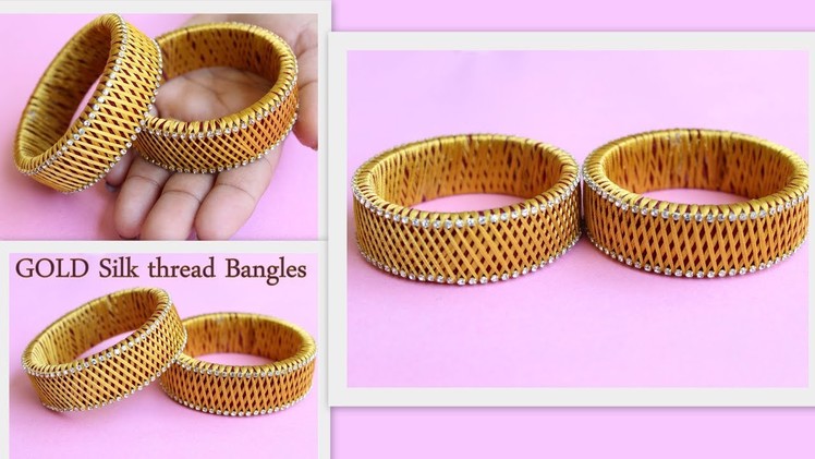 How to make silk thread bangles with gold drop chain # Single color threads