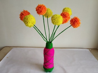 Plastic Bottle Flower Vase || How To Make Woolen Flower Pot With Plastic Bottle and Woolen DIY craft