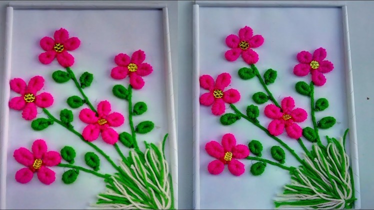 Wall woolen flowers frame | how to make woolen flowers | handmade woolen flowers