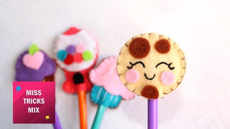 4 Cute Felt Pencil Toppers Supplies For Back To School. Felt Crafts.