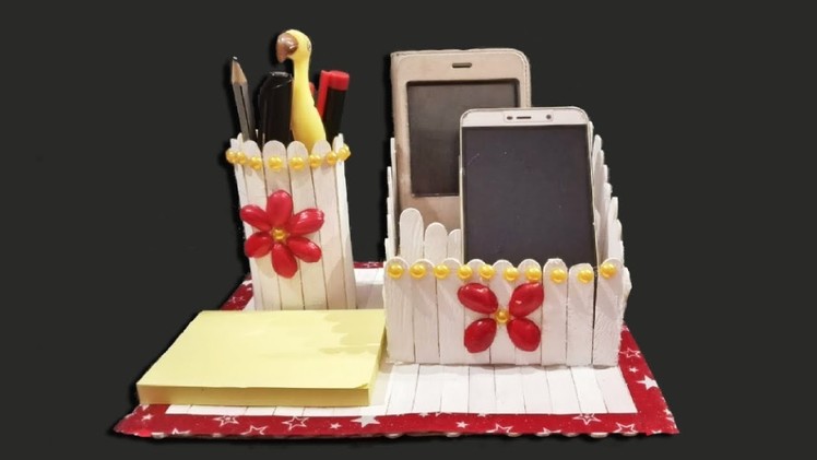 Homemade Pen stand and Mobile phone holder with ice cream sticks | Simple Artworks