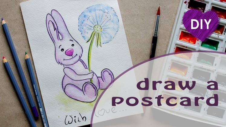 How to draw a cute postcard with a Bunny