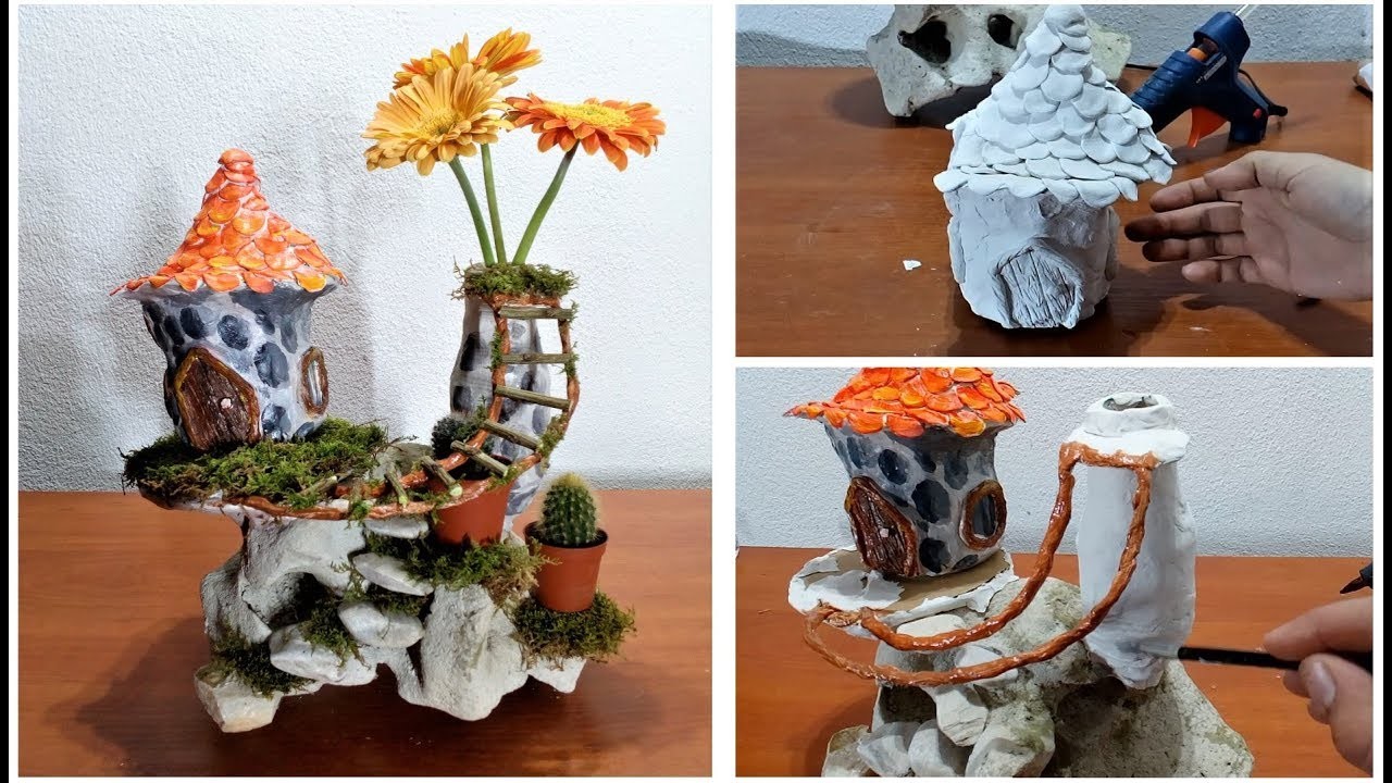 How to make a Fairy house on a stone with a vase