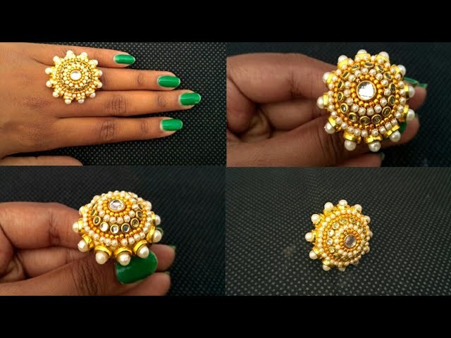 How To Make Beautiful Designer Finger Ring | DIY Partywear Kundan Ring Making at Home | Bridal Ring